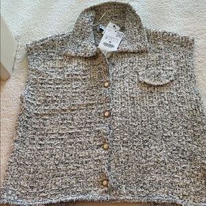 Zara Black and Cream Tweed Vest